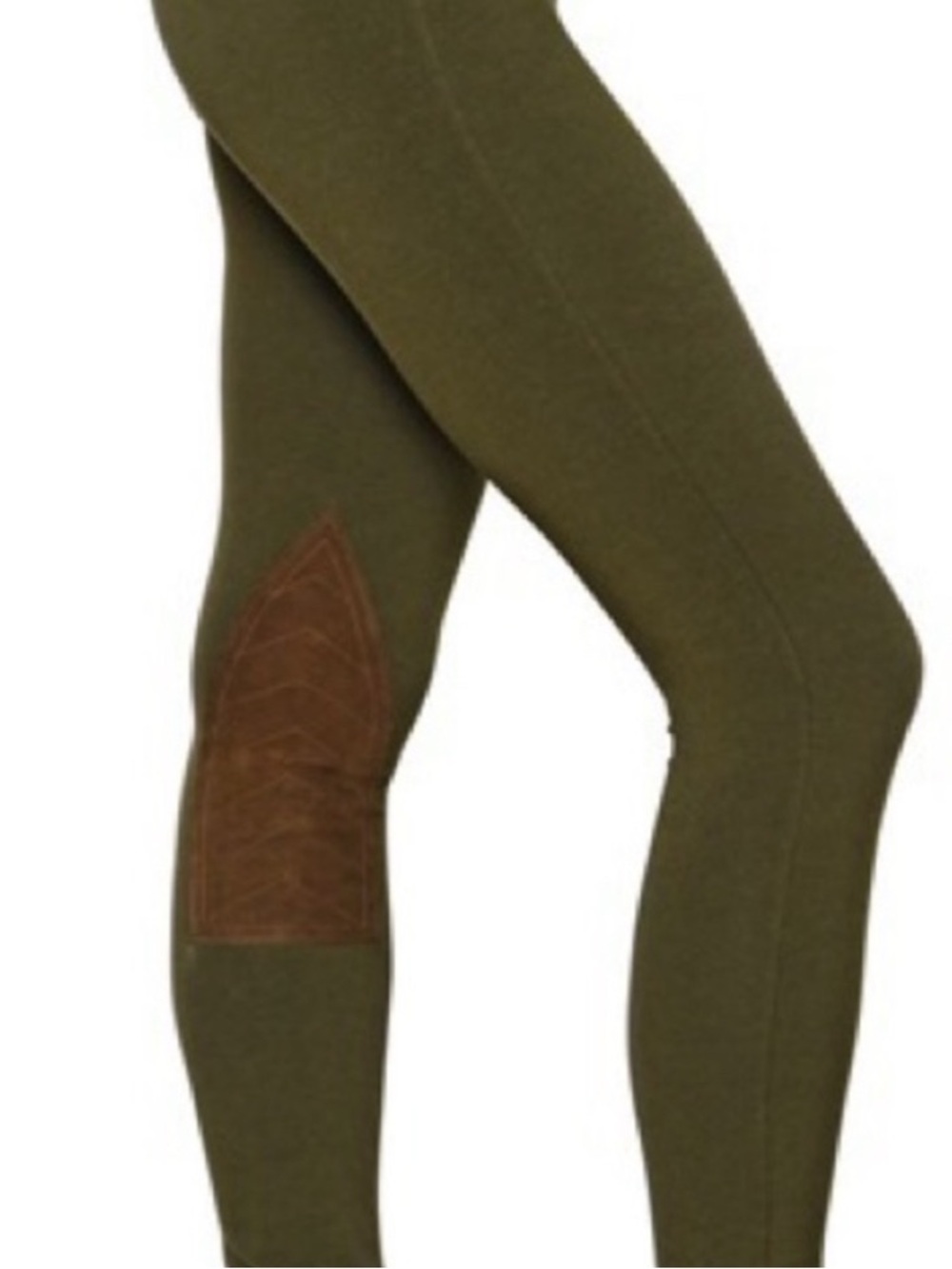 Polo Ralph Lauren Olive Green Leggings, Riding-Like With Brown Knee Patches